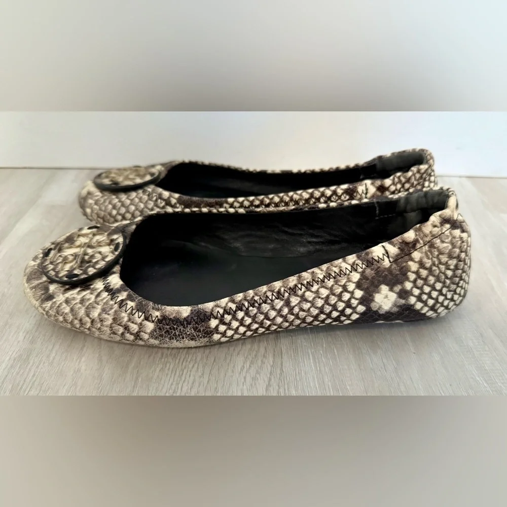 Tory Burch Women's RARE Minnie‎ Snakeskin-Embossed Leather Ballet Flats Size 7.5